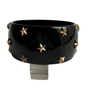 Vintage Baddie Black Wide Bracelet with Gold Star Studs Celestial Bangle